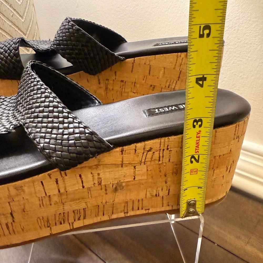 NEW Nine West Black Woven Cork Platform Sandals Size 10